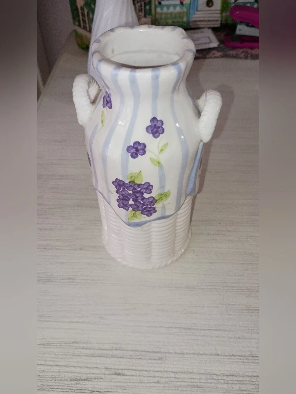 3/$15 Porcelain Ceramic Vase with Purple Floral Design